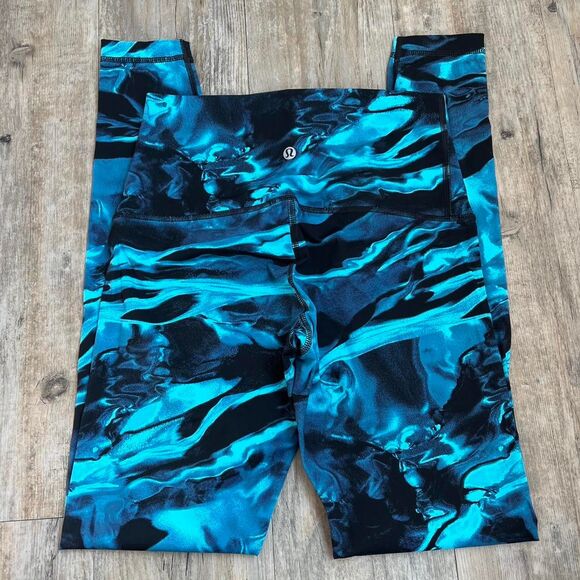 Lululemon Leggings Women's 6 Blue Marble Black - Picture 1 of 4